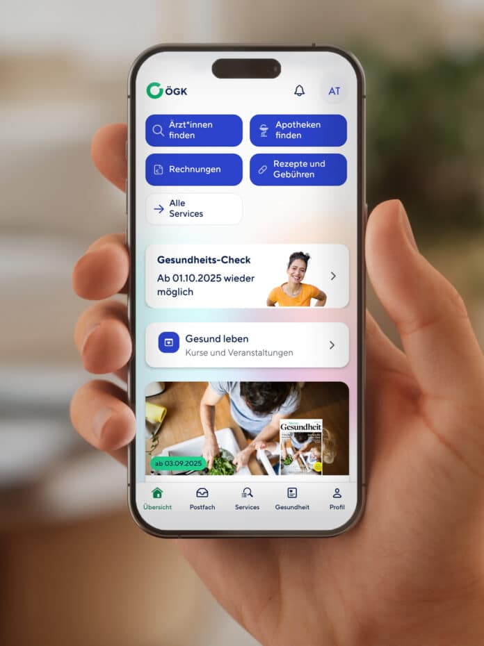 MeineÖGK-App Startbildschirm
